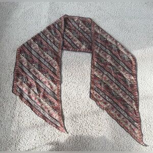 Vintage Glentex 100% Silk Scarf – Red & Grey Paisley Stripe – Made in Japan